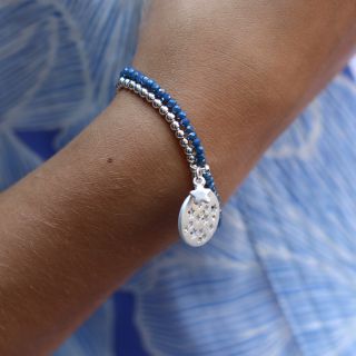 Silver Plated and Blue Bead Double Strand Bracelet with Star Charms by Peace Of Mind
